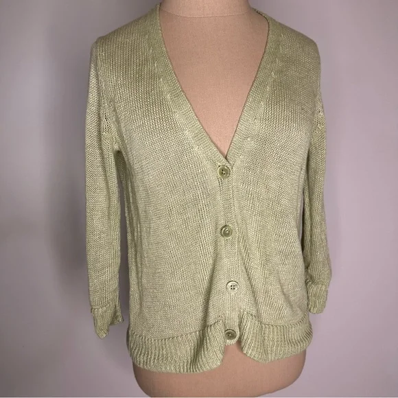 Talbots Y2K knit green linen cardigan Small - Picture 2 of 16